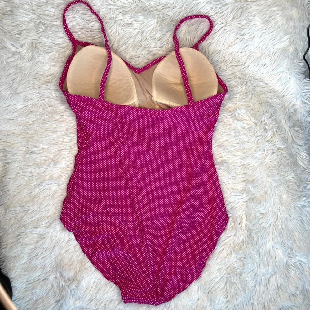 Vintage 80s does 50s Pinup Esther Williams‎ Ruched Pink Polka Dot Swimsuit Sz L